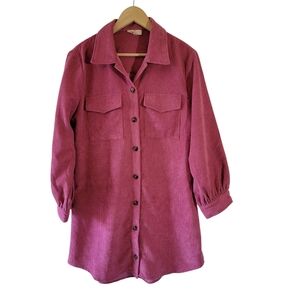 Anthropologie ENTRO Dusty Pink Corduroy Shaket Sz L Pocket Minimalist Lagenlook